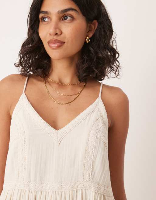 YAS Festival boho style crochet trim cami midi dress in cream