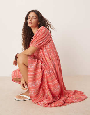 Y.A.S. FESTIVAL BOHO STYLE PUFF SLEEVE MAXI DRESS WITH BUTTON FRONT DETAIL 