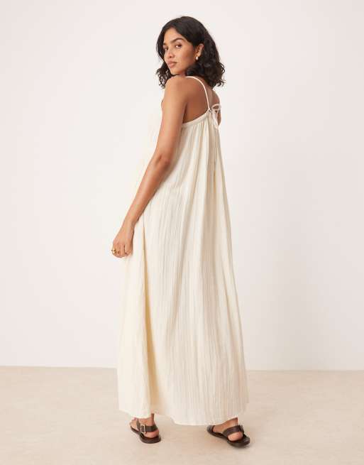 YAS Festival - Cremefarvet cami-midikjole med boho design og hæklede detaljer, 2 af 4