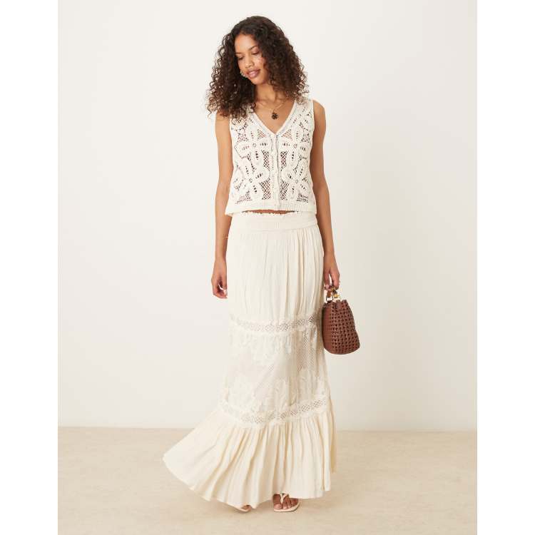 【BOHEMSEO】LACE MAXI SKIRT DHgate.com:Lace Spliced Boho Maxi Skirt | Elastic Waist A