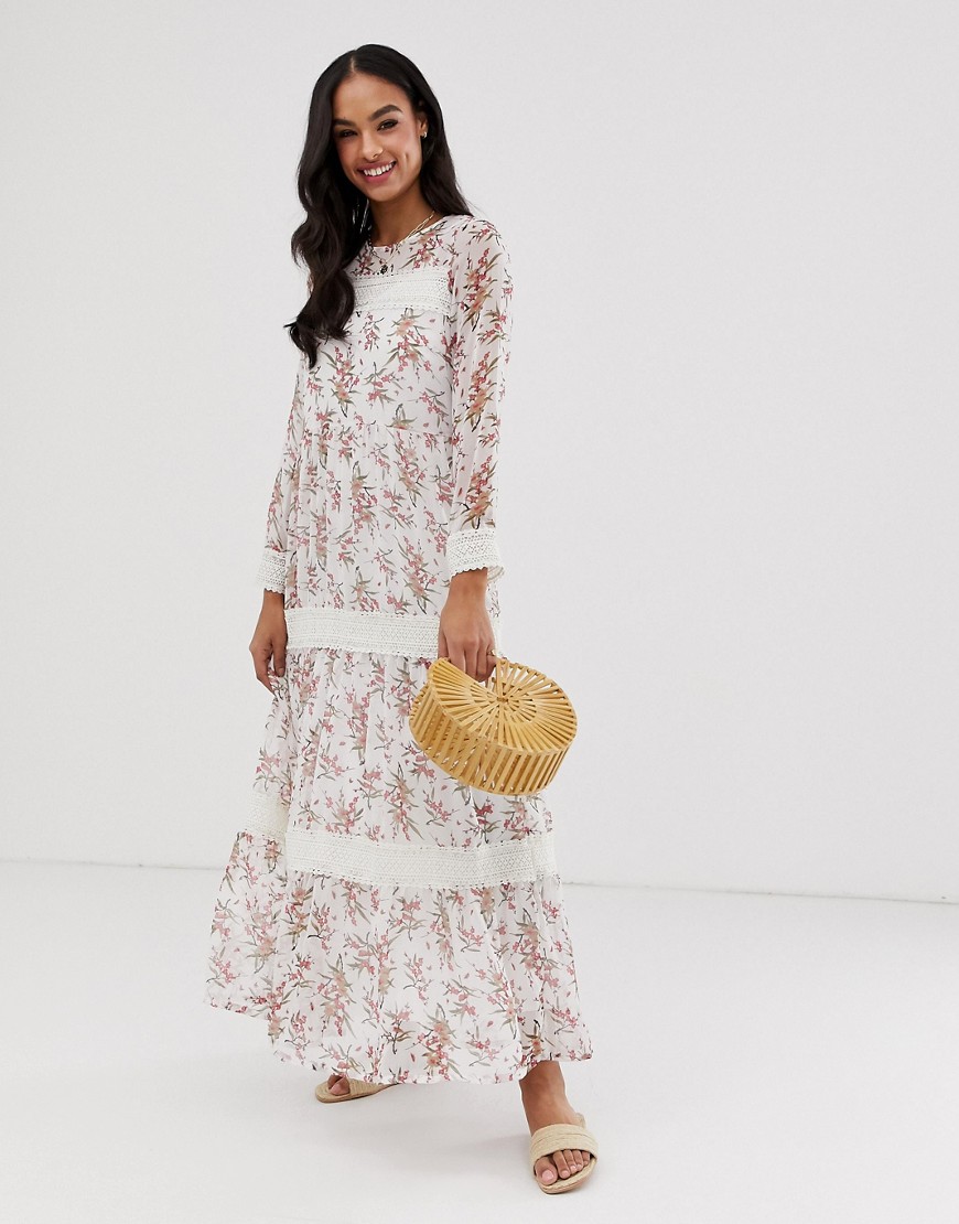 Y.A.S festival floral sheer maxi dress with crochet detail-Multi
