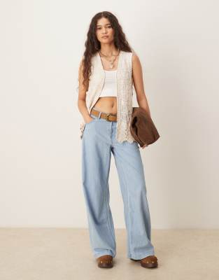 Y.a.s. Festival Premium Crochet Longline Open Vest In Neutral