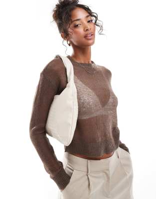 fine sheet knit sweater in brown