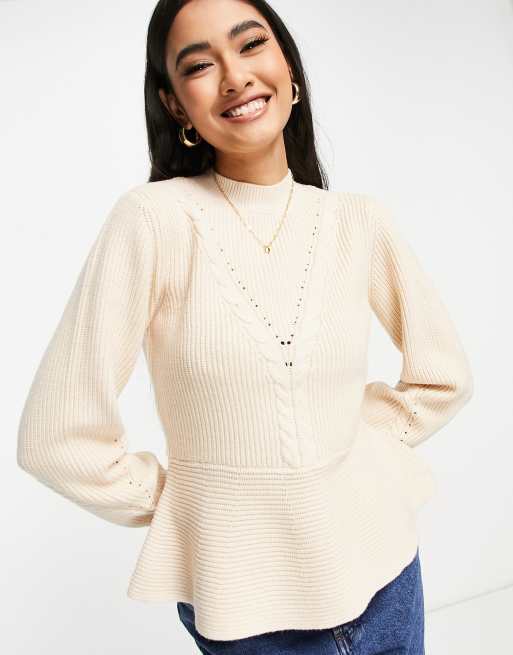 Y.A.S fitted jumper with peplum detail in beige