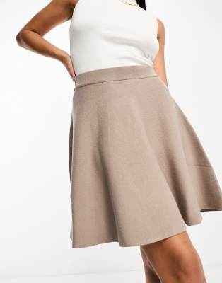 Y.A.S flare knitted mini skirt in mushroom | ASOS