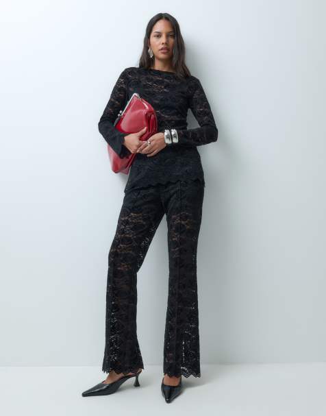 YAS flare leg lace trouser co-ord in black - view 1