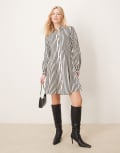 [YAS] YAS flippy hem mini shirt dress in cream and black stripe-Multi 8 Birch