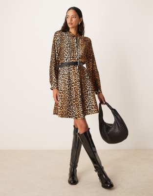 flippy hem mini shirt dress in leopard print-Multi