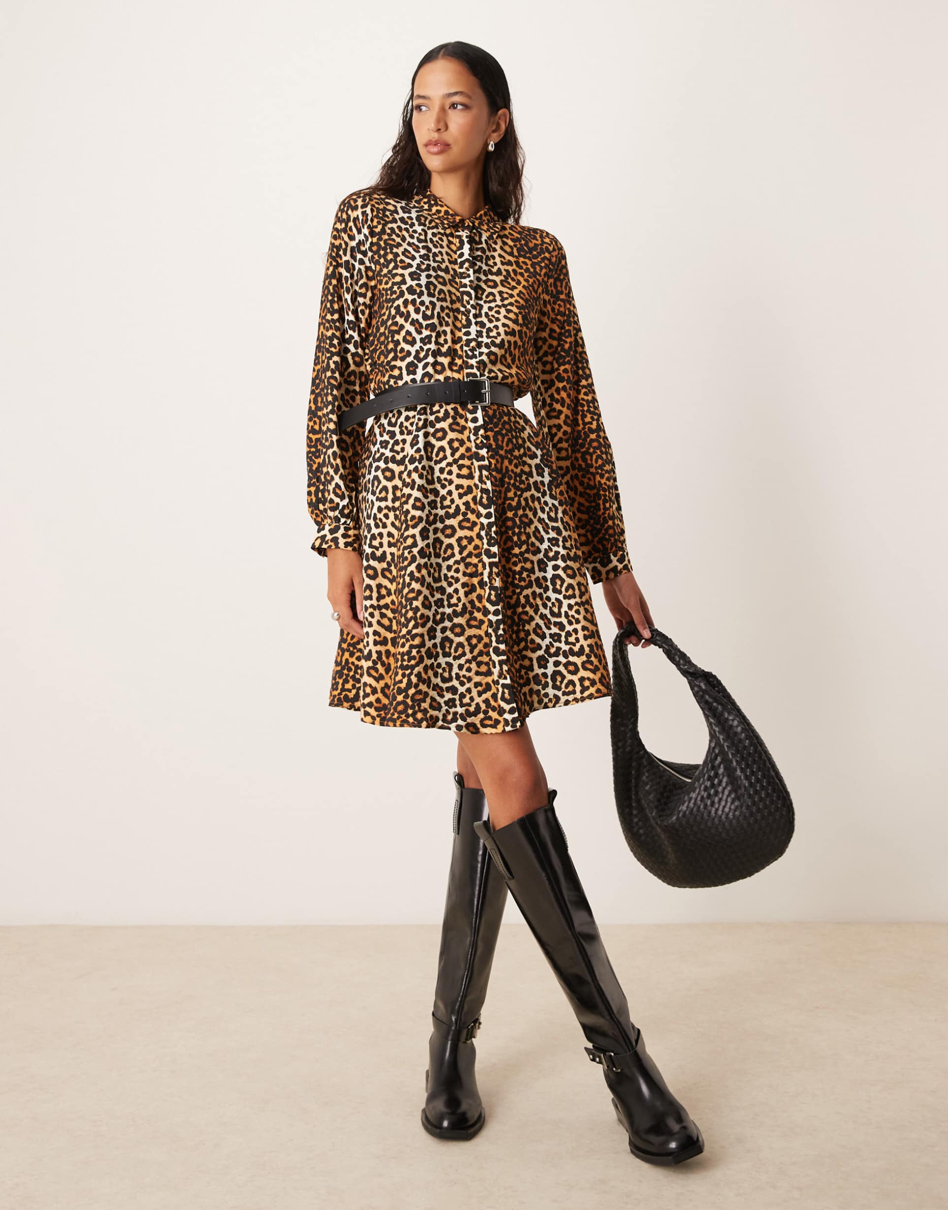 yas flippy hem mini shirt dress in leopard print