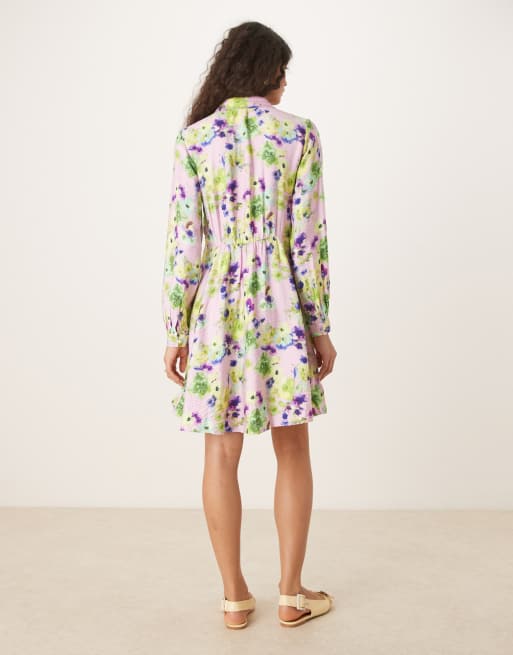 YAS flippy hem mini shirt dress in pale lilac flower print, 4 of 4