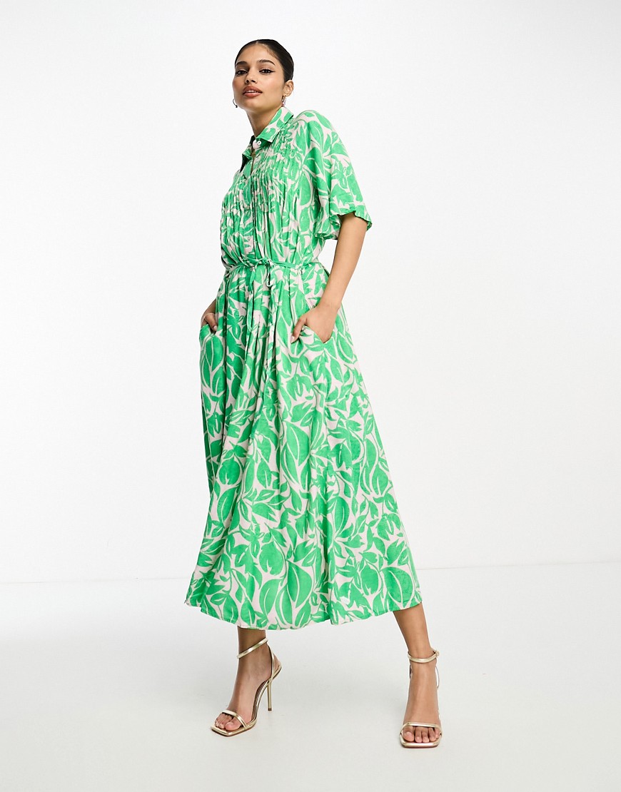 Y.A.S floral belted T-shirt midi dress in green