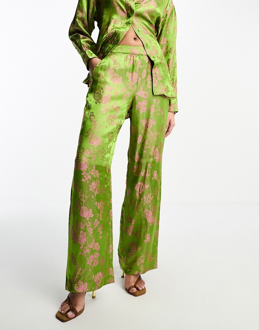 Y. A.S floral jacquard trouser co-ord in green and pink