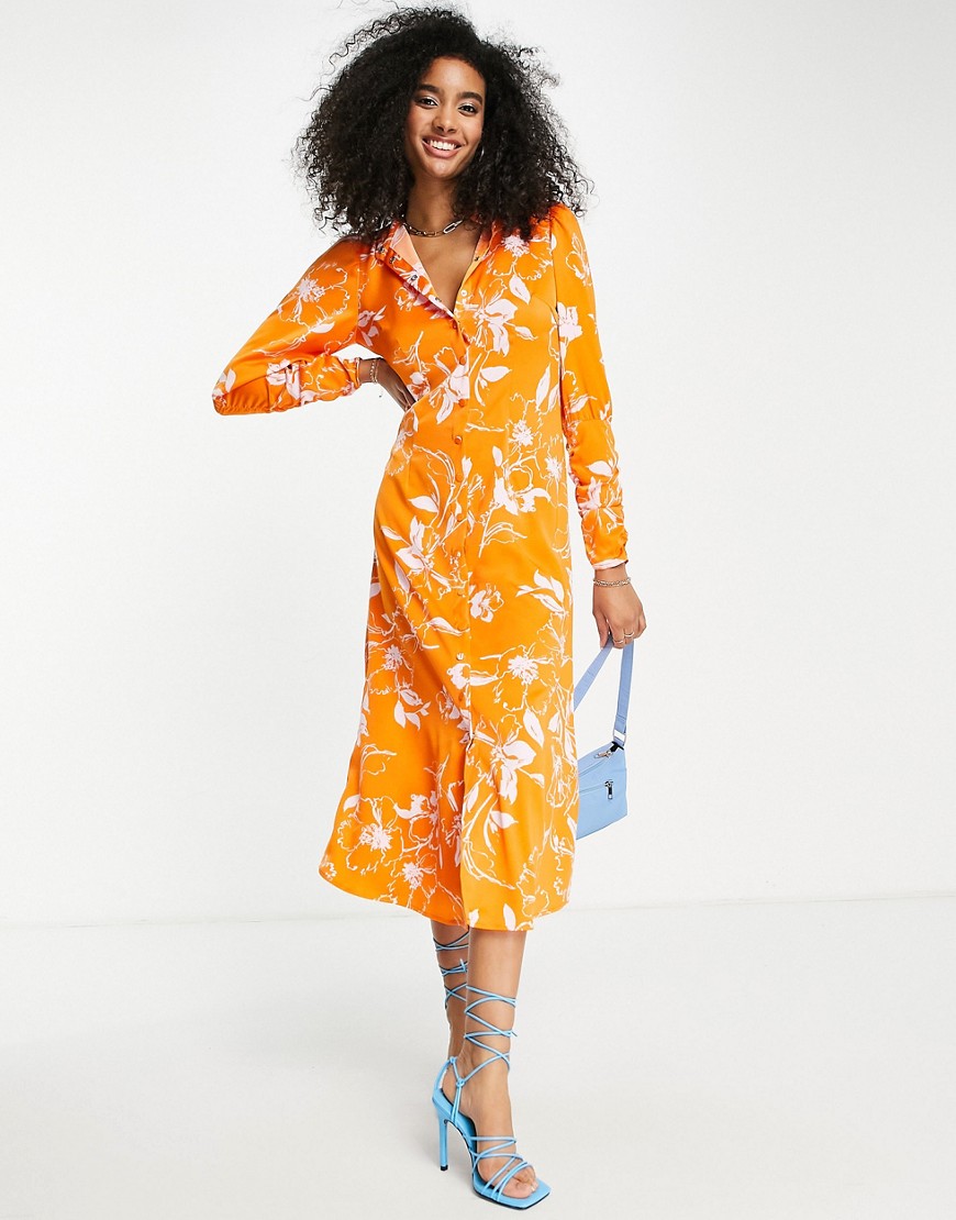 Y. A.S floral jaquard printed midi dress in orange
