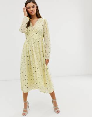 yellow floral long sleeve maxi dress