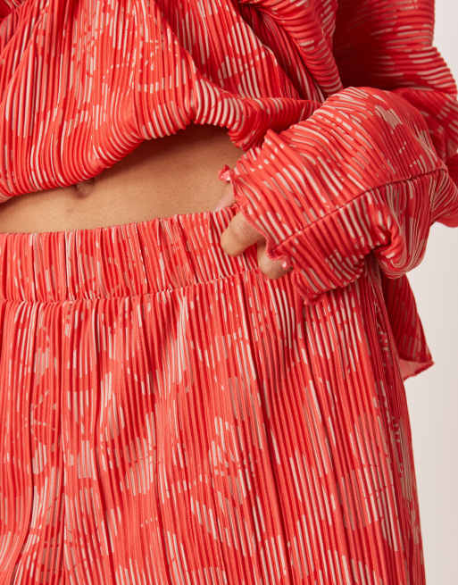 YAS floral printed plisse pants in red and pink (part of a set), 5 of 5