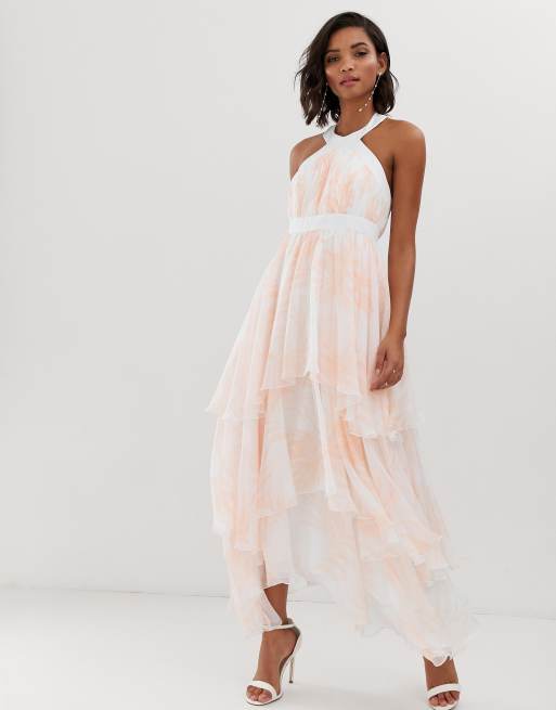 Tiered chiffon best sale maxi dress