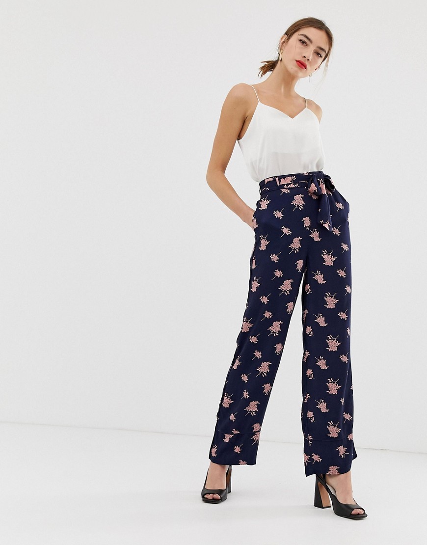 Y.A.S floral wide leg trousers-Navy