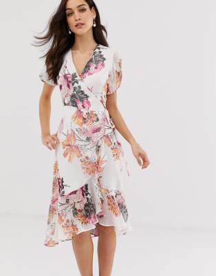 wrap midi dress floral