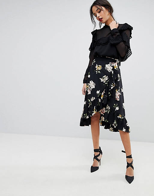 Y.A.S Floral Wrap Skirt With Ruffle Hem | ASOS