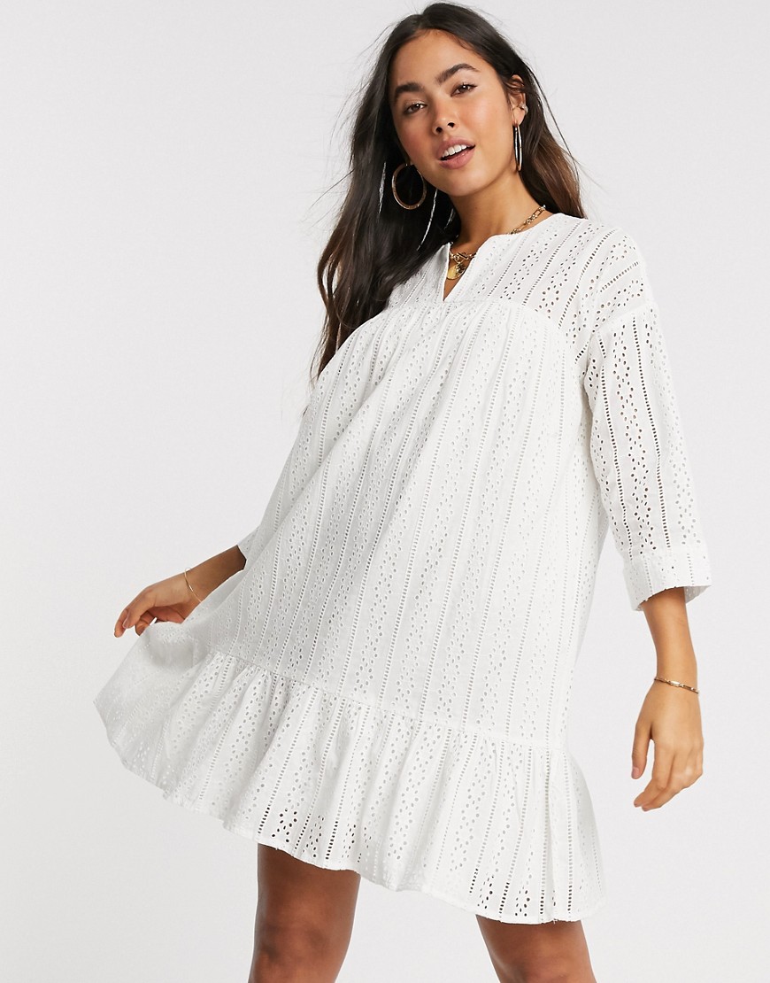 Y.A.S - Florinda - Aangerimpelde jurk driekwart mouwen-Wit