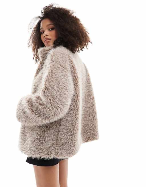 Fluffy beige jacket best sale