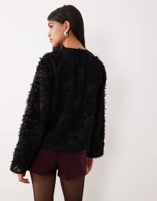 Y.a.s. Fluffy Textured Woven Top In Black