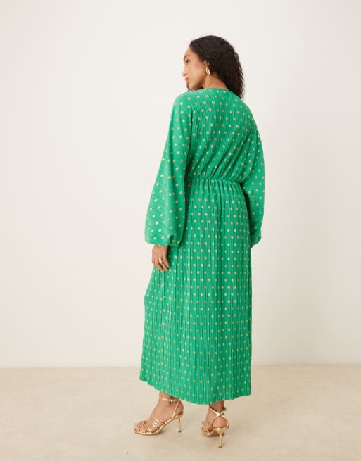 chinese dress ladies Green & White Polka Dot Midi Dress main image 0