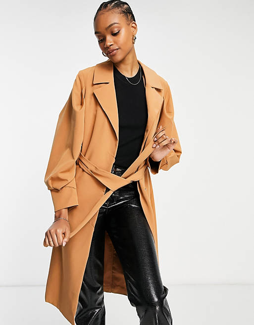 Y.A.S formal coat with tie waist and volume sleeve in lion