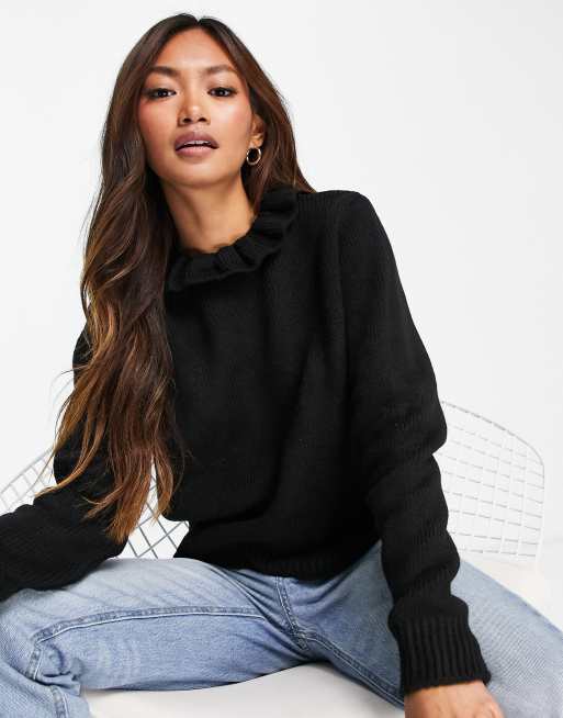 Y.A.S frill collar sweater in black | ASOS