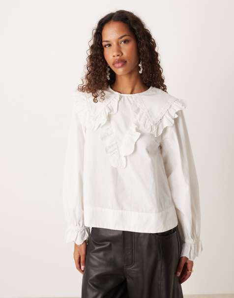YAS frill detail blouse in white - view 1