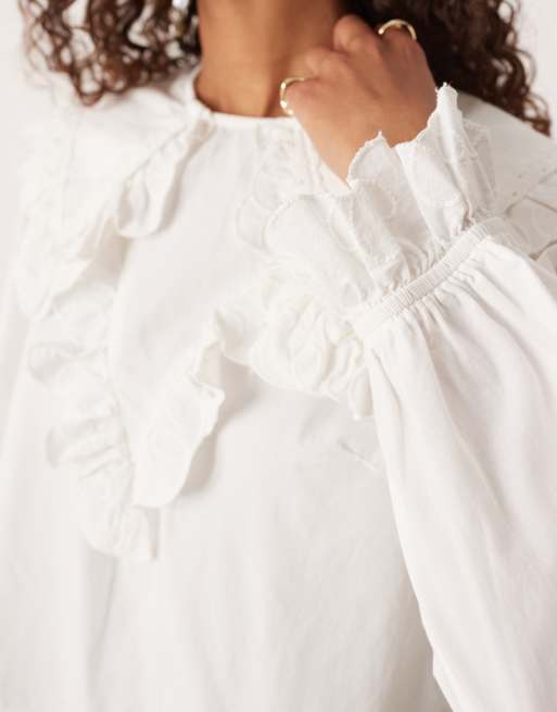 YAS frill detail blouse in white, 2 of 4