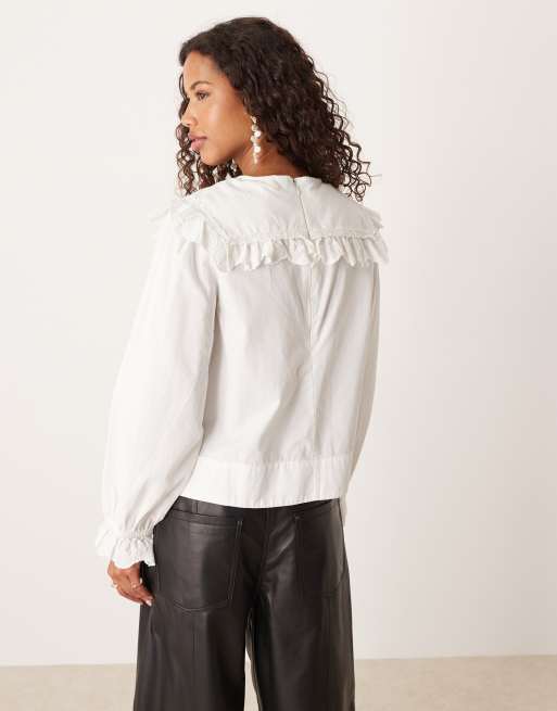 YAS frill detail blouse in white, 3 of 4