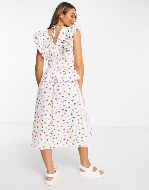 Y.A.S frill detail maxi dress in white floral print , 2 of 4