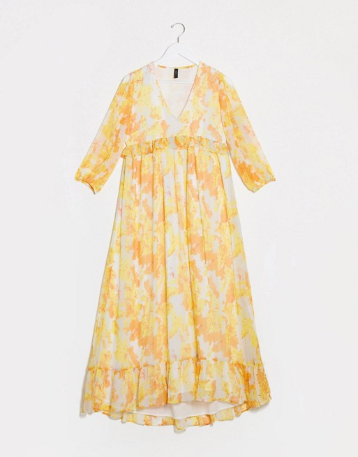 Y.A.S frill detail midi smock dress in floral print