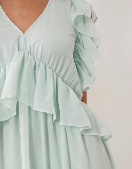 YAS frill detailing chiffon midaxi dress in sage green , 3 of 4