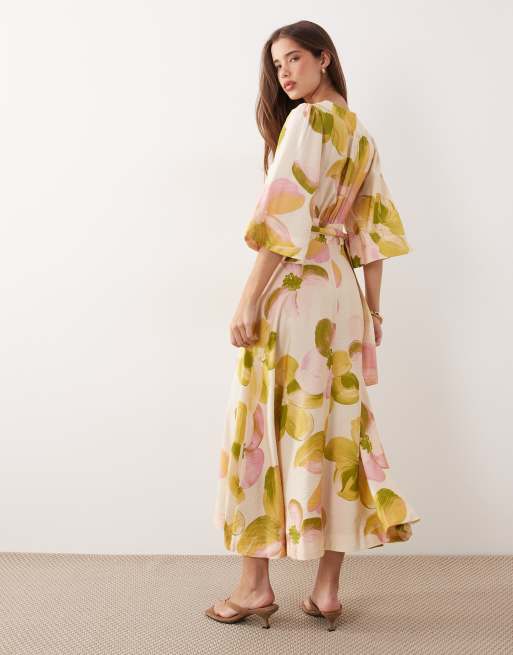 YAS frill sleeve wrap maxi dress in pastel floral print, 3 of 4