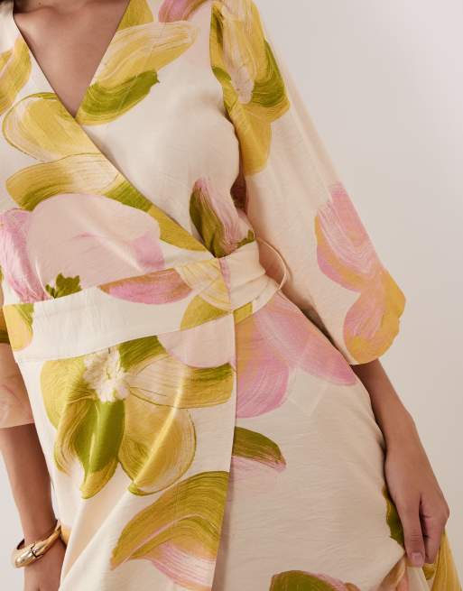 YAS frill sleeve wrap maxi dress in pastel floral print, 4 of 4