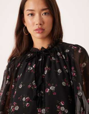 Y.a.s. Frill Trim Chiffon Boho Blouse In Black