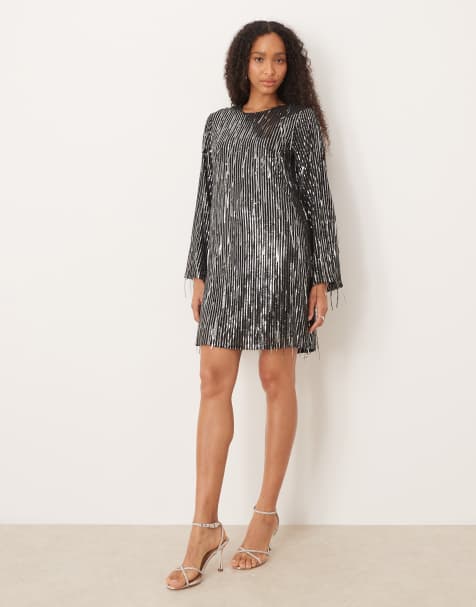 YAS fringed sequin mini dress in black - view 1