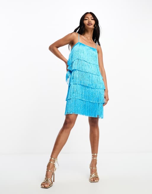 Blue dress with outlet fringe