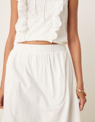YAS full broderie detail midi skirt co-ord in white