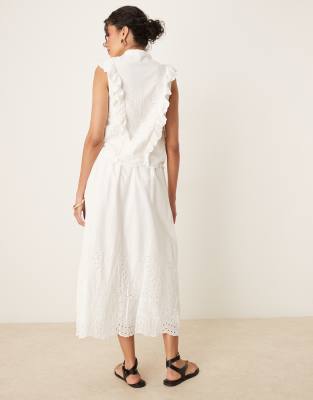 YAS full broderie detail midi skirt co-ord in white