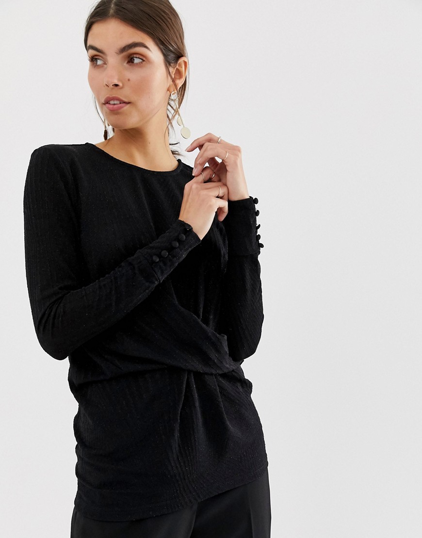Y.A.S gathered long sleeved top-Black