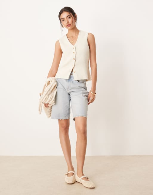 YAS - Gebreid gilet met textuur in crème, 3 van 4