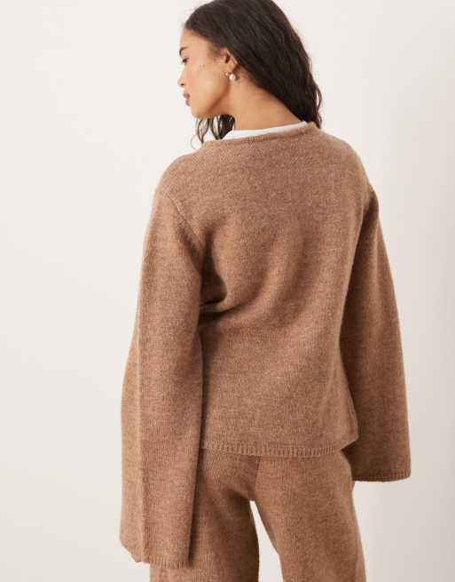 YAS - Gebreid vest met lange mouwen in lichtbruin, deel van co-ord set, 3 van 4