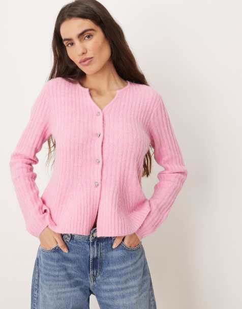 YAS - Gebreid vest met structuur en peplumzoom in mauve roze - view 1