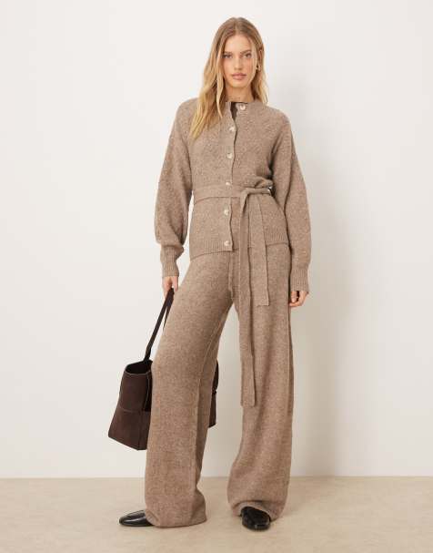 YAS - Gebreide broek met wijde pijpen in lichtbruin, deel van co-ord set - view 1