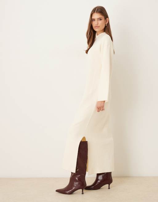 YAS - Gebreide maxi jurk met opstaande hals in crème, 4 van 4