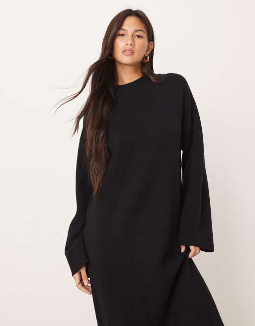 YAS - Gebreide maxi jurk met opstaande hals in zwart, 2 van 4