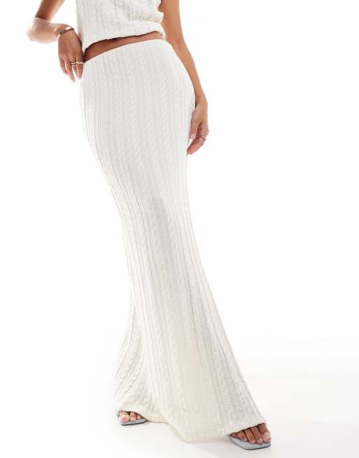 YAS - Gebreide maxi rok met kabels in crème, deel van co-ord set